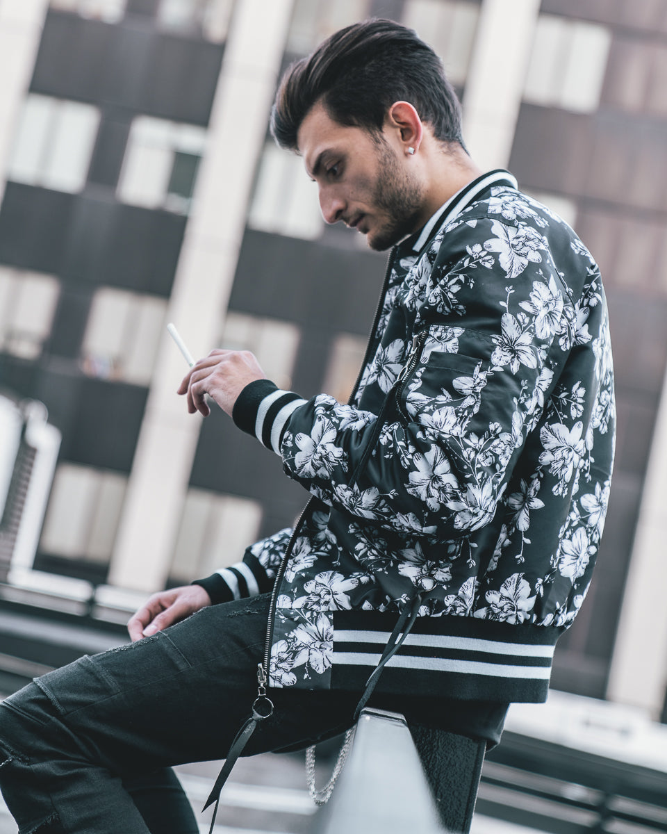 Floral Print Reversible Bomber Jacket