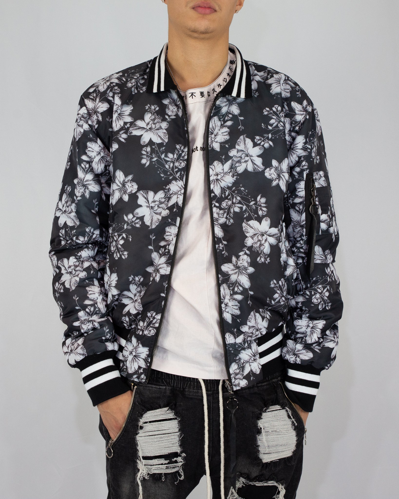 Floral Print Reversible Bomber Jacket