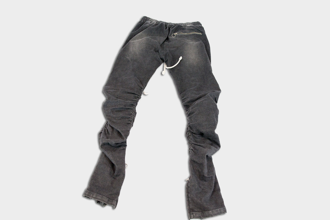 Distressed Patched Black Faded Salvaged Denim Sample